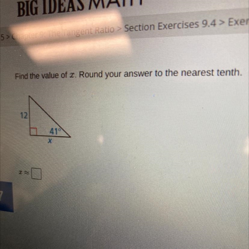 Find the value of x. Round your answer to the nearest tenth-example-1