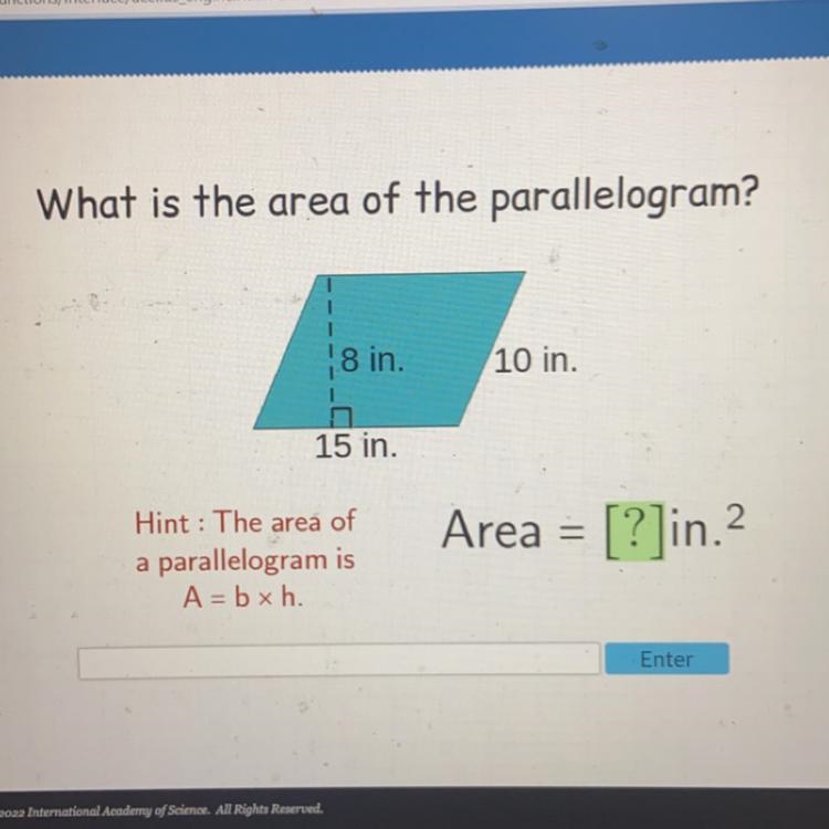 What is the area of the parallelogram?-example-1