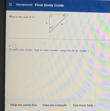 What is the value of x?2445°X=(Simplify your answer. Type an exact answer, using radicals-example-1