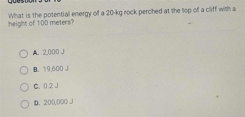 What is the potential energy of a 20-kg rock perched at the top of a cliff with a-example-1