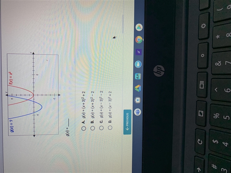 The grass below have the same shape what is the equation of the blue graph-example-1