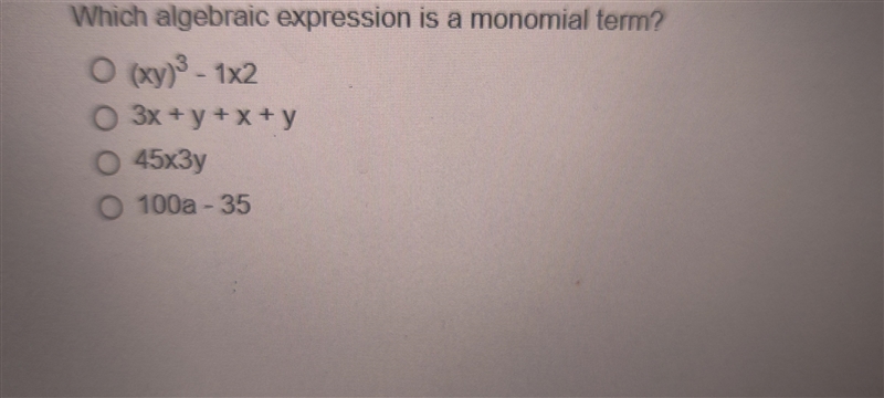 Which algebraic expression is a monomial term?-example-1