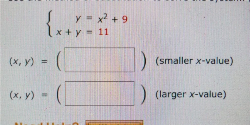 NO LINKS!! Use the method of substitution to solve the system. (If there's no solution-example-1