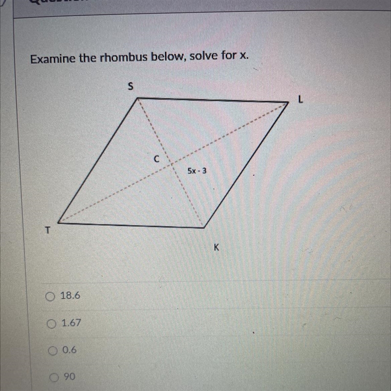 Examine the rhombus below slove for x 5x-3 Please help it for a test worth 95 points-example-1