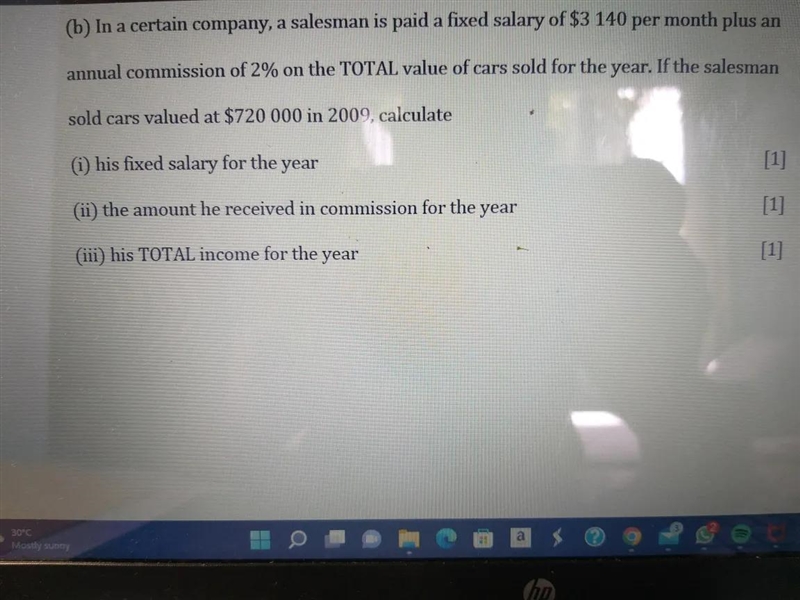 January 2010 - Question 1(b) (b) In a certain company, a salesman is paid a fixed-example-1