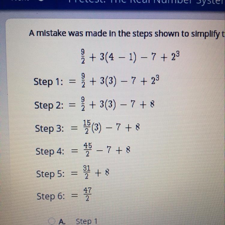 A mistake was made in the steps shown to simplify the expression. Which step includes-example-1