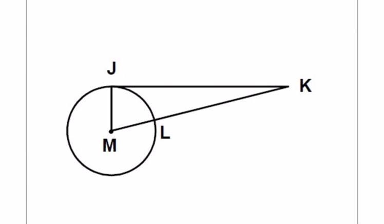 If the radius of circle M is 7, and LK = 18, find JK-example-1