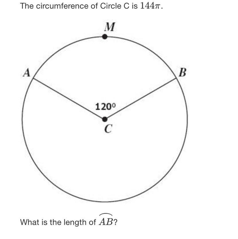 The circumference of Circle C is 1447.MAB1200СWhat is the length of AB?87167487967-example-1