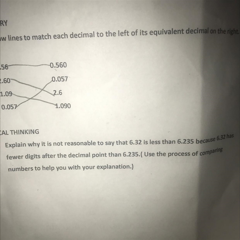 Explain why it is not reasonable to say that 6.32 is less than 6.235 because 6.32 has-example-1