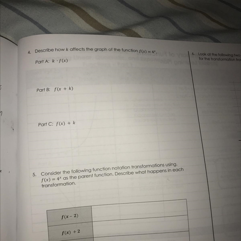 4. Describe how k affects the graph of the function f(x) = 4*.Part A: k ·f(x)Part-example-1