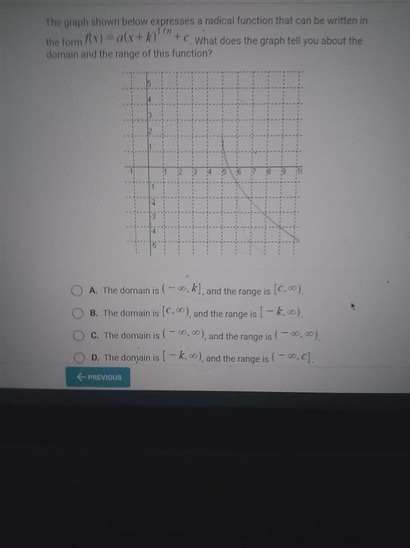 The graph shown below expresses a radical function that can be written in the form-example-1