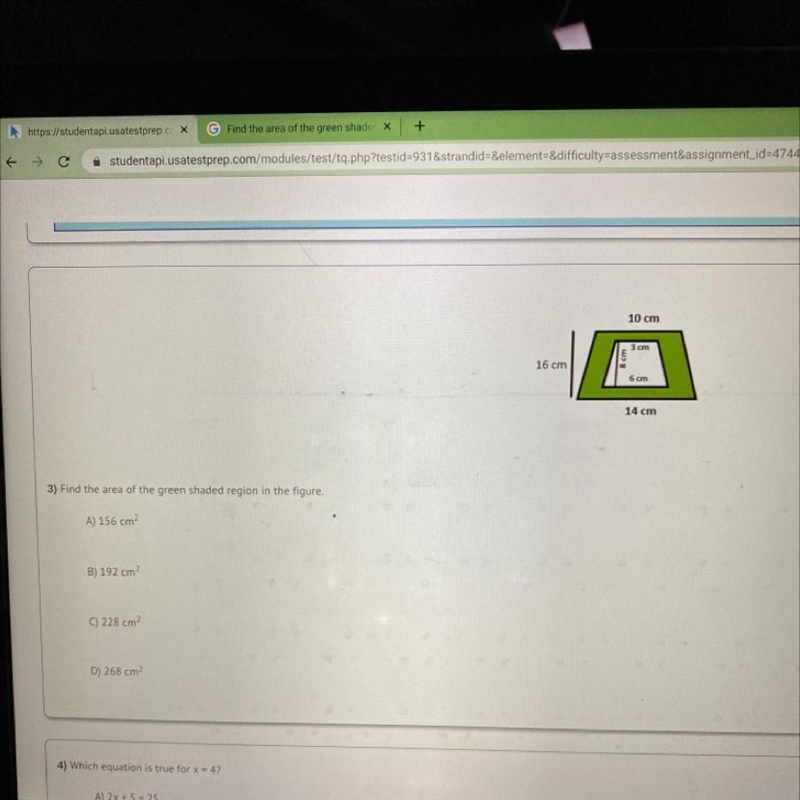 Find the area of a green shaded region in the figur￼-example-1