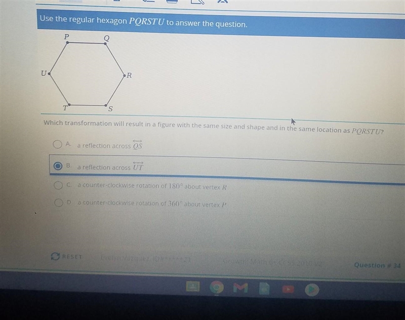 Use the regular hexagon PORSTU to answer the question.PURsWhich transformation will-example-1