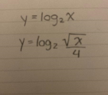 Given the base function y= log2(base)X. Rewrite y = log2(base) square root of X over-example-1