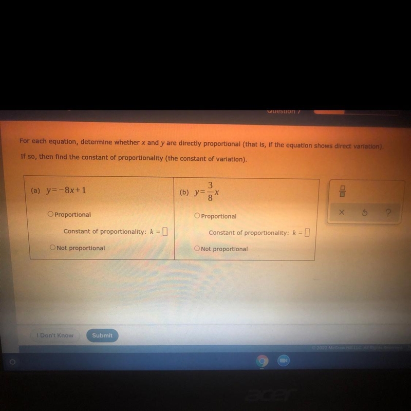 For each equation, determine whether x and y are directly proportional that is, if-example-1