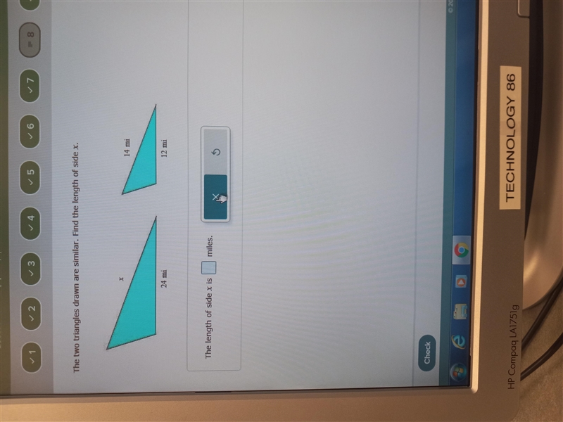 Find the length of side x. On the larger triangle. If I need to snap a better picture-example-1