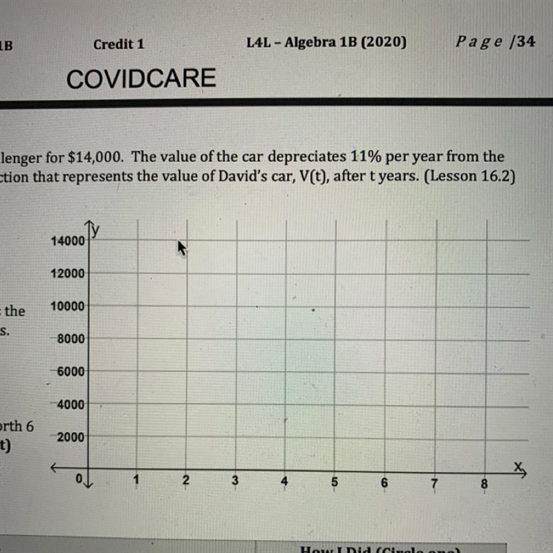 David bought a used Dodge Challenger for $14,000. The value of the car depreciates-example-1