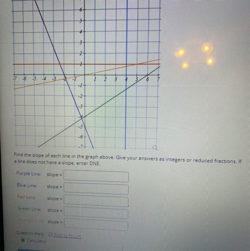 What the slope of the different lines please help-example-1