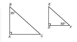 Triangles ABC and DEF are A. Similar triangles B. Not similar triangles-example-1