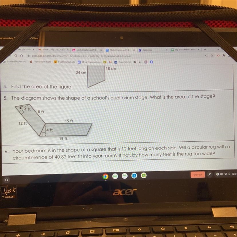 The diagram shows the shape of a schools auditorium stage. What is the area of the-example-1