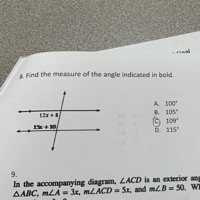 Final8. Find the measure of the angle indicated in bold.-example-1