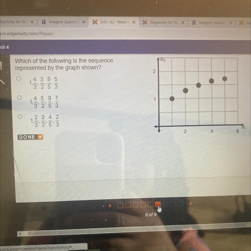 April 4Which of the following is the sequencerepresented by the graph shown?4 385'3'2'5'3O-example-1