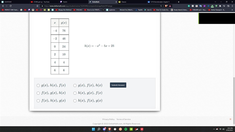 The functions f(x), g(x), and h(x) are shown below. Select the option that represents-example-2