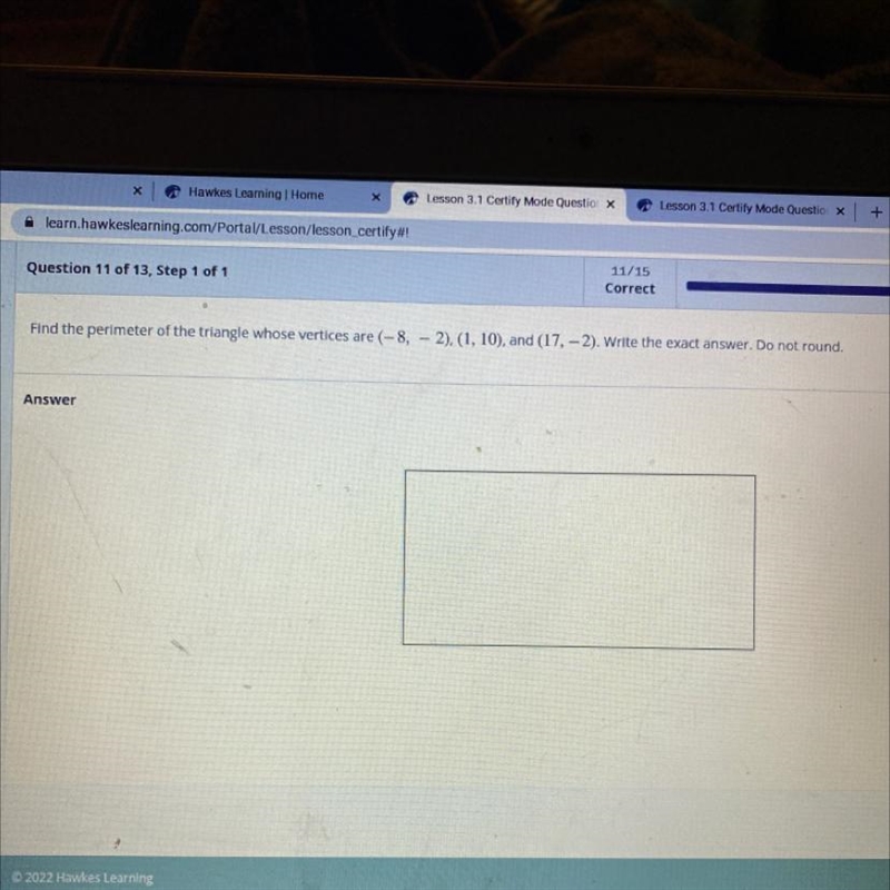 Find the perimeter of the triangle his versus are (-8 and -2) (1and 10 and (17 and-example-1