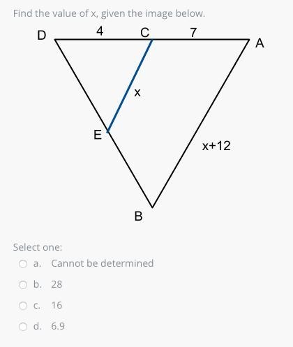 Find the value of x, given the image below.Select one:a.Cannot be determinedb.28c-example-1