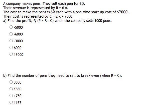 A company makes pens. They sell each pen for $ 6-example-1