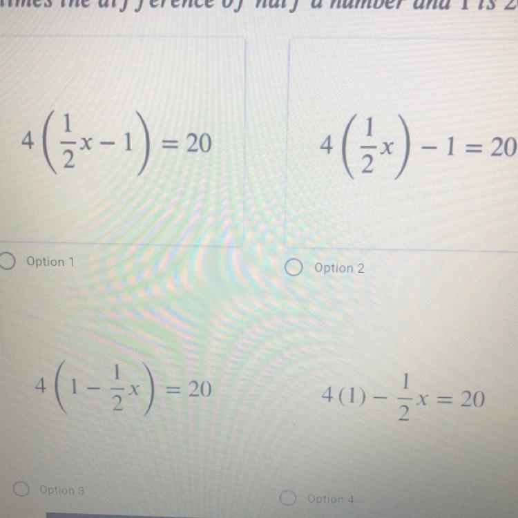 Question: Four times the difference of half a number and 1 is 20.Can someone please-example-1