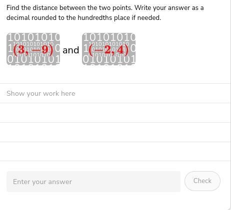 Find the distance between the two points. Write your answer as a decimal rounded to-example-1