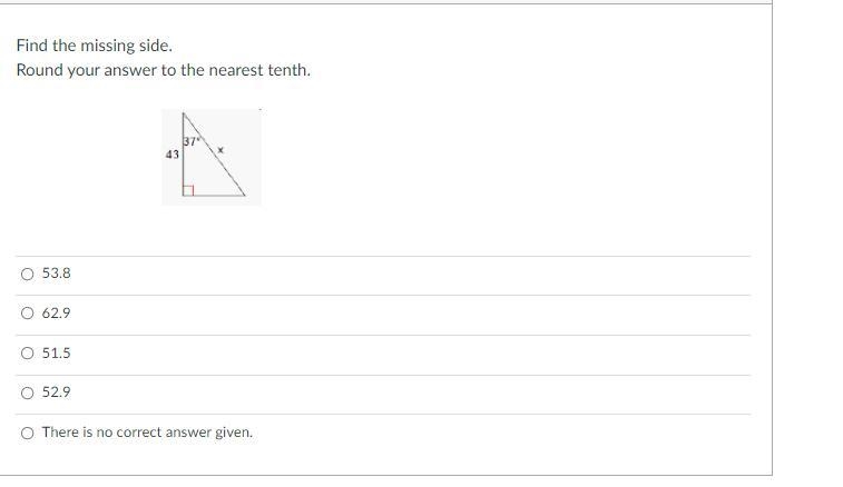 Find the missing side. Round your answer to the nearest tenth.-example-1