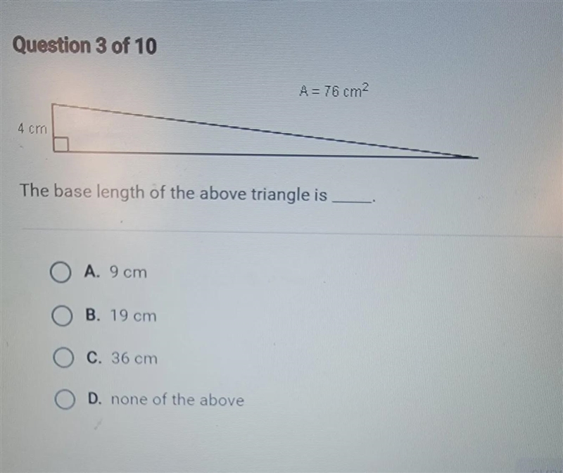 The base length above triangle is a =76. cm square brinly-example-1