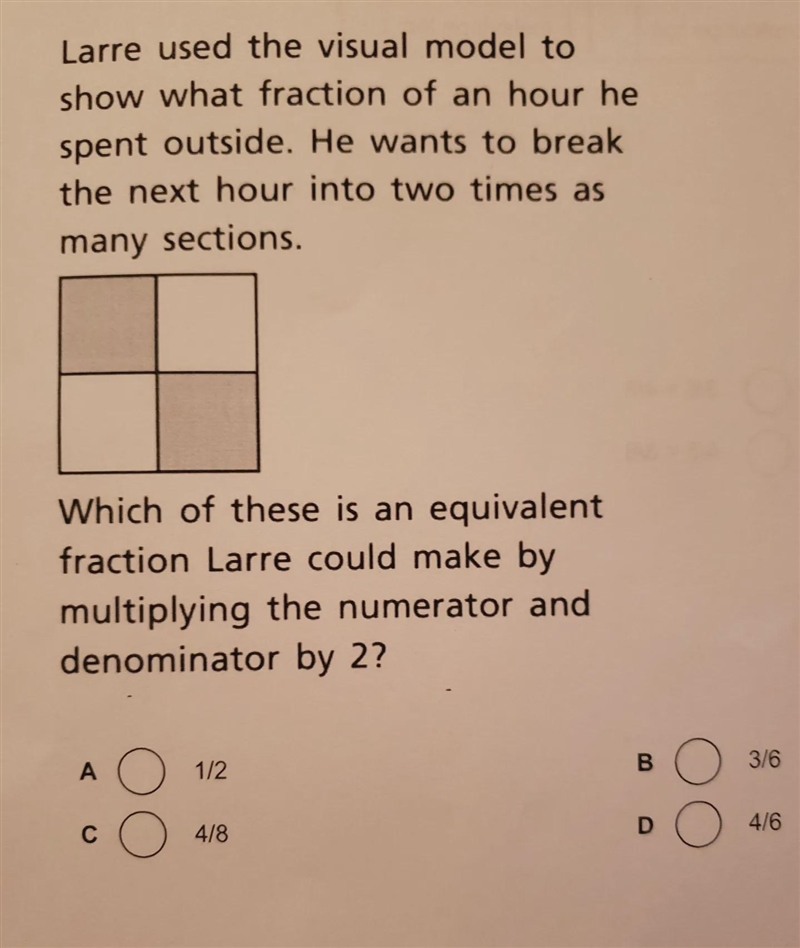 Larre used the visual model to show what fraction of an hour he spent outside. He-example-1