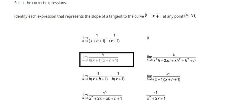 identify each expression that represents the slope of a tangent to the curve y=1/(x-example-1