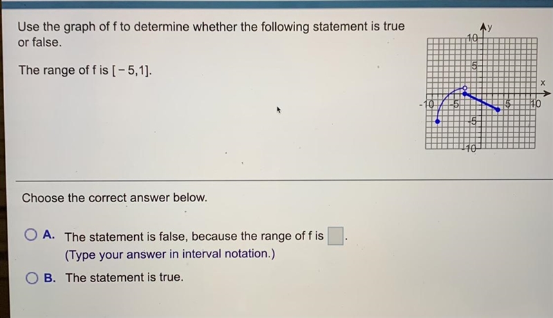 It says. Use the graph of f to determine whether the following statement is true or-example-1