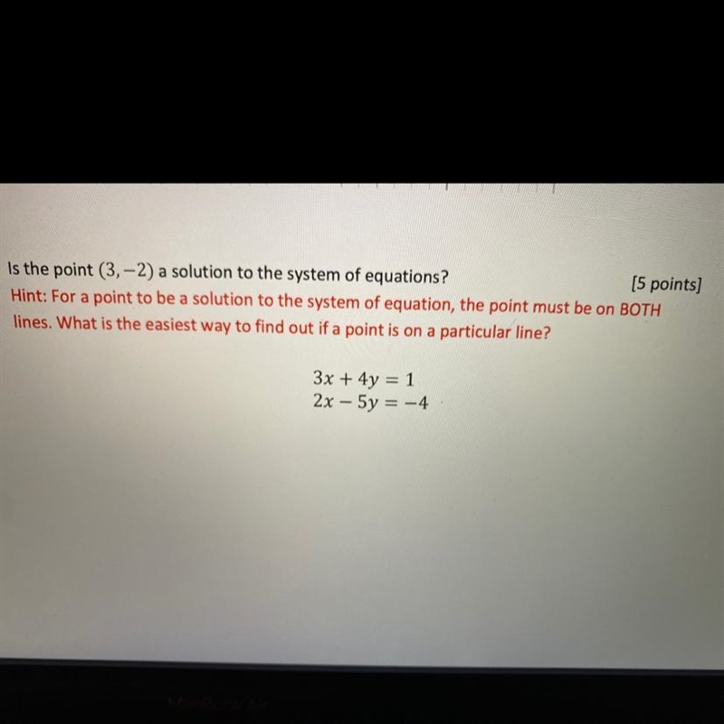 Is the point (3,-2) a solution to the system of equations?-example-1