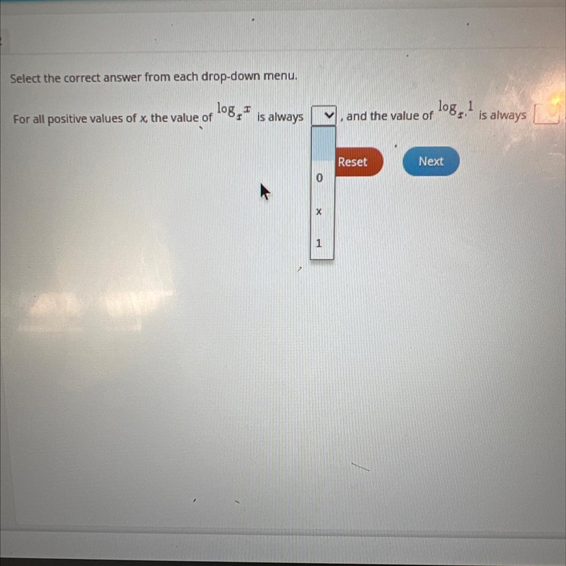 Select the correct answer from each drop-down menu.For all positive values of x, the-example-1