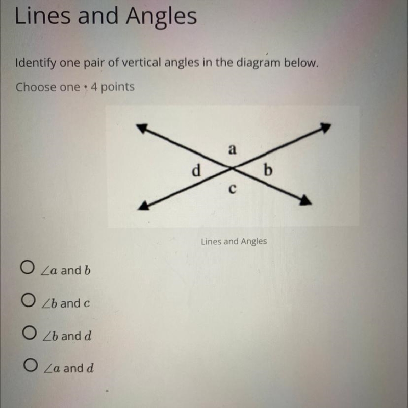 Identify one pair of vertical angles in the diagram below,-example-1