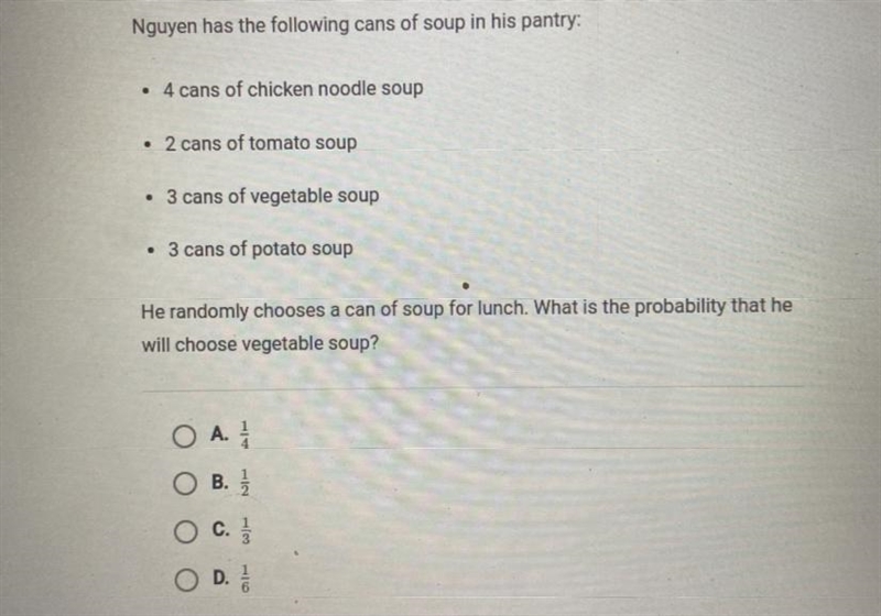 Nguyen has the following cans of soup in his pantry:• 4 cans of chicken noodle soup-example-1