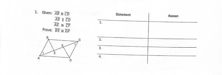 Prove BE is equal DF write in two column proof-example-1