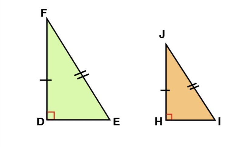 The following two right triangles are similar.If side DE = 45, side HI = 36, and side-example-1