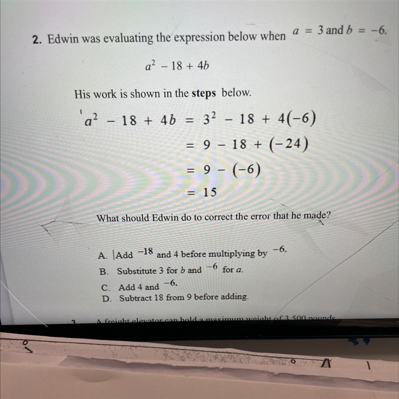 Edwin was evaluating the expression below when a = 3 and b = -6-example-1