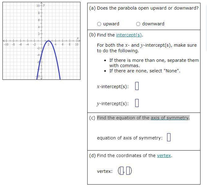 Use the graph of the parabola to fill in the table.-example-1