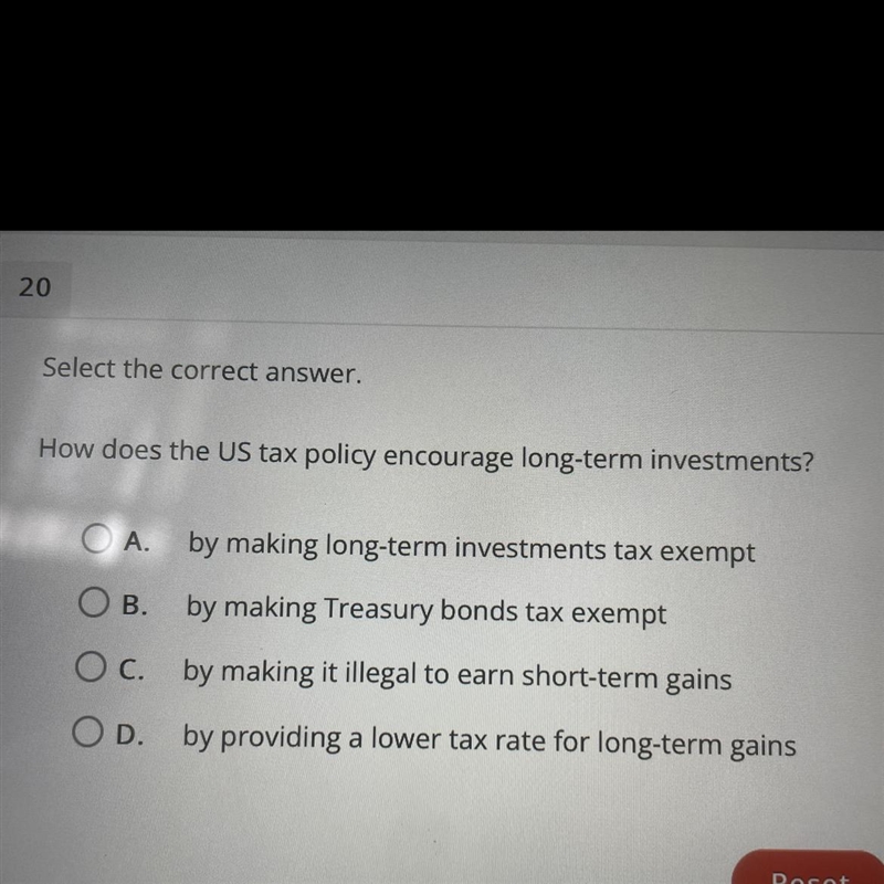 How does the US tax policy encourage long-term investments? OA. by making long-term-example-1