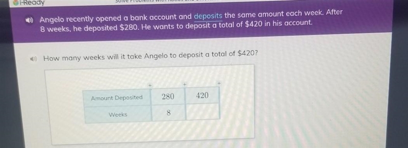 Angelo recently open a bank account and deposits the same amount each week after 8 weeks-example-1