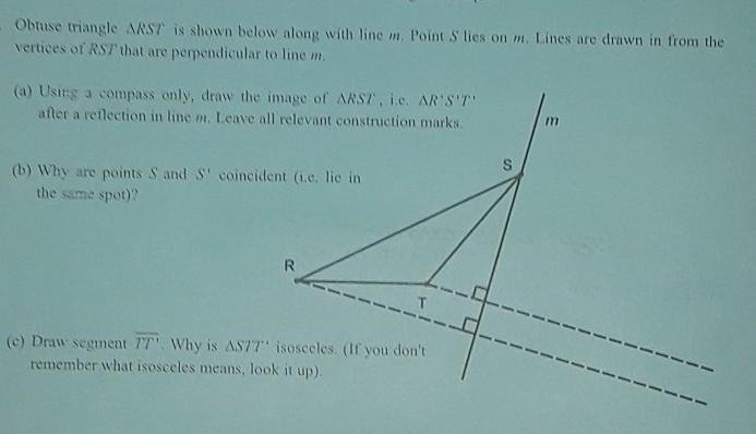 Obtuse triangle ∆RST is shown below along with line m. Point S lines on m.-example-1