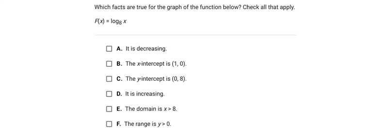 Which facts are true for the graph of the function below? Check all that apply.F(x-example-1