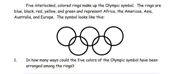 Five interlocked, colored rings make up the Olympic symbol. The rings are blue, black-example-1